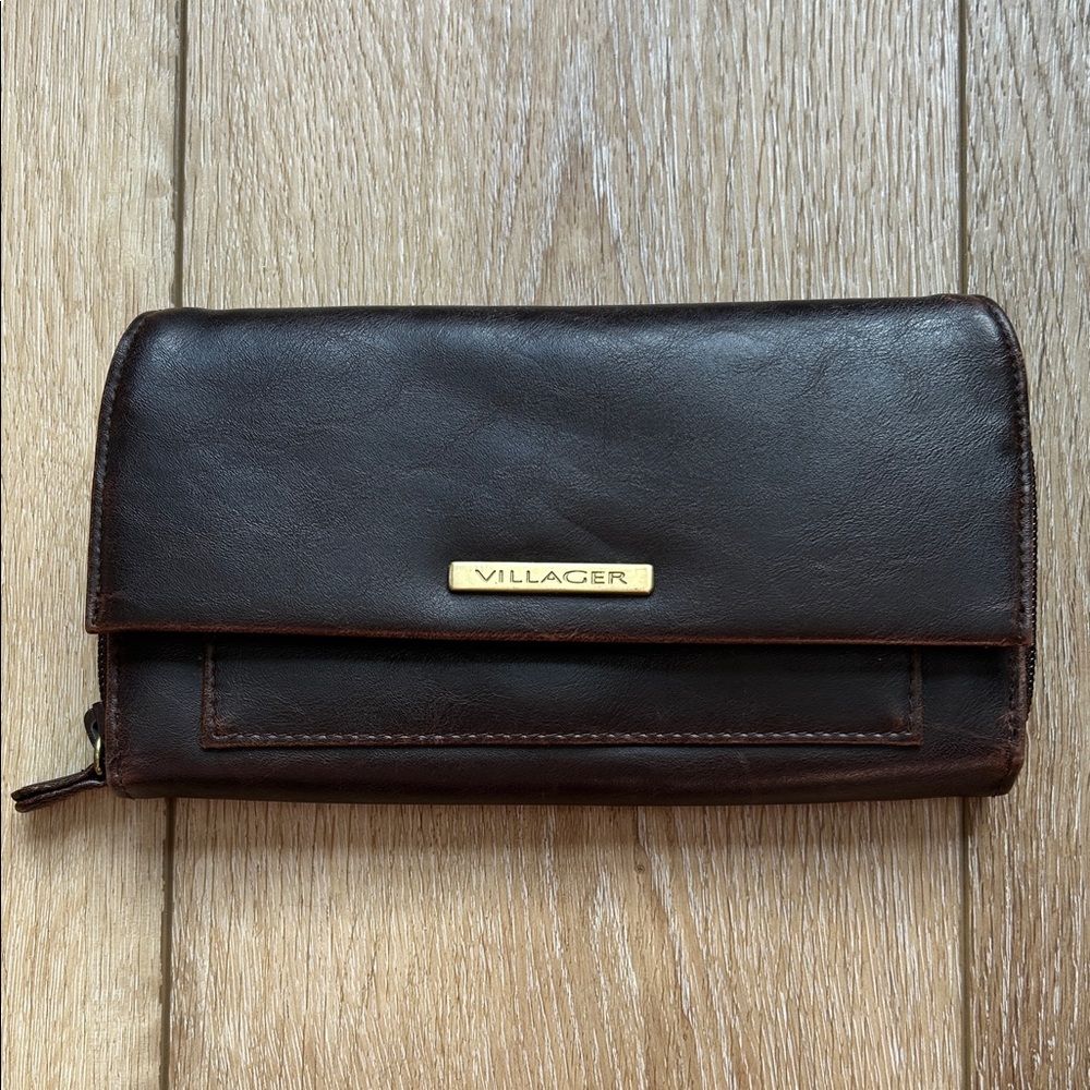 Villager Genuine Brown Trifold Leather Women’s Wallet Snap Closure Vintage